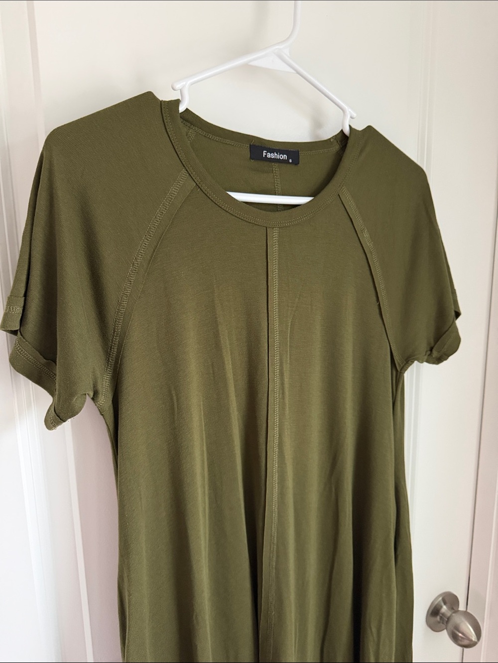 Olive Green Women's Swing Tee Dress - Picture 8 of 14